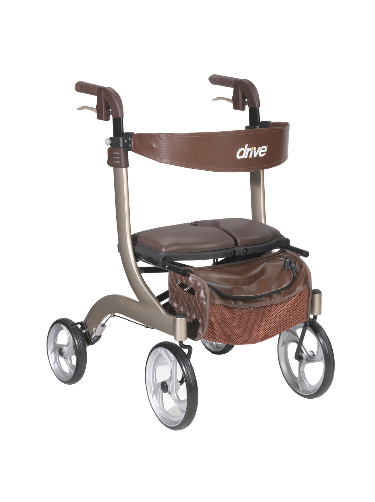 Drive Medical Nitro DLX Rollator, Firm Foam Seat - Brown